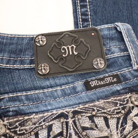 MISS ME Boot Cut Blue Jeans JP5909B2 Boot w/ Flap Pockets Size 28 - Picture 4 of 8